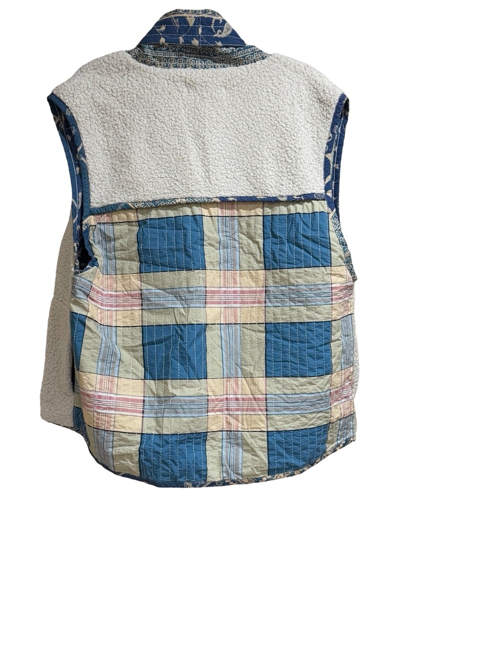 🌟 Free People Vera Plaid Patch Sherpa Vest Oversized Teddy Fleece Size S - Picture 8 of 13